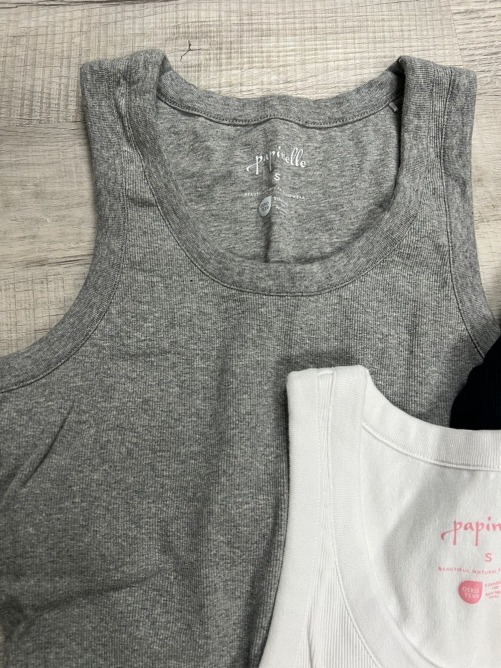 Papinelle Ribbed Shelf Bra Tank Tops - White, Gray & Black (3-Pack) - Picture 3 of 8